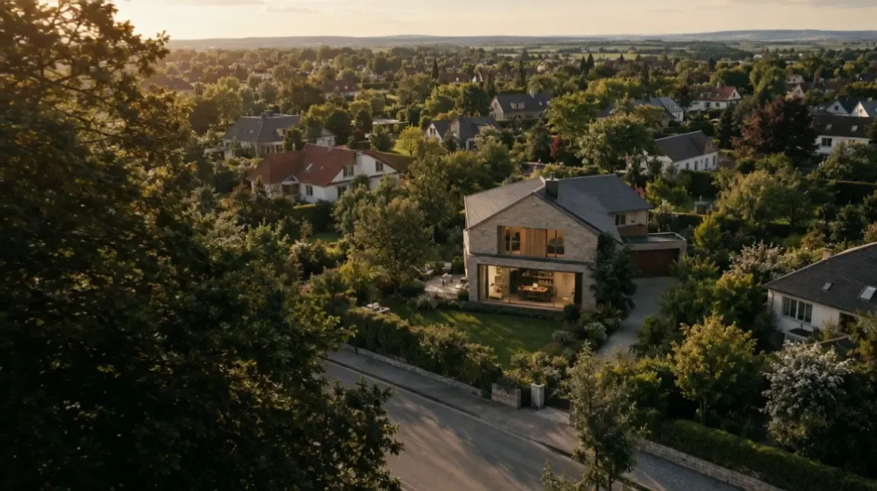 Großzügiges Einfamilienhaus mit Garten in einer grünen Wohngegend.