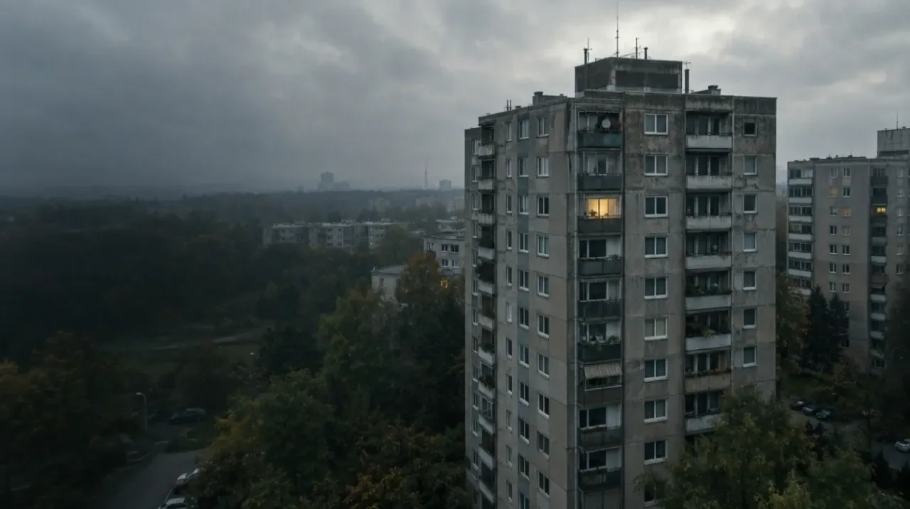 Ein Hochhausviertel am Beginn einer filmischen Reise zu einem großzügigen Zuhause.